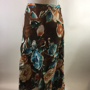Zara Womens Brown Blue Floral Skirt Size 8
